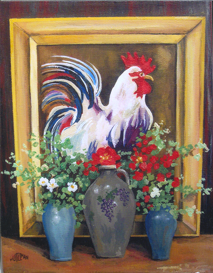 Rooster, Jugs & Flowers   (11 x 14)